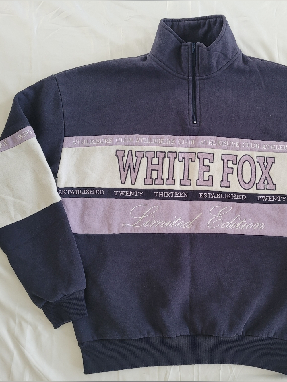 White Fox 1/3-Zip Pullover Limited Edition Soft Inside Lining Lavendr/Navy OvrSz